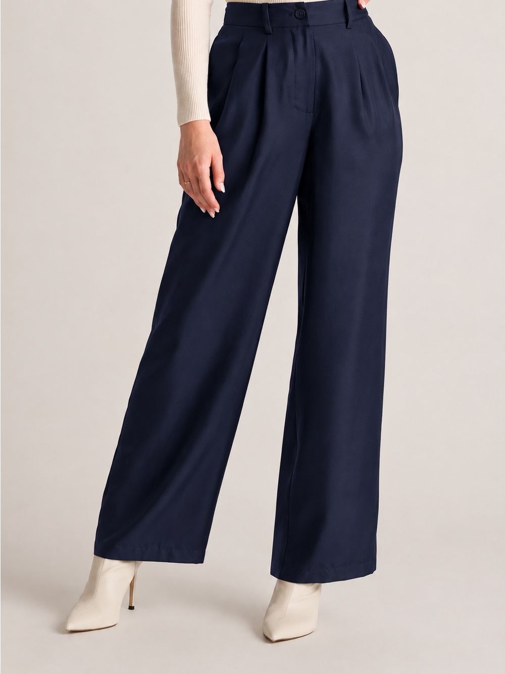 Quince 100% Silk Twill Trousers Women's Size 14 Deep Navy Wide Leg